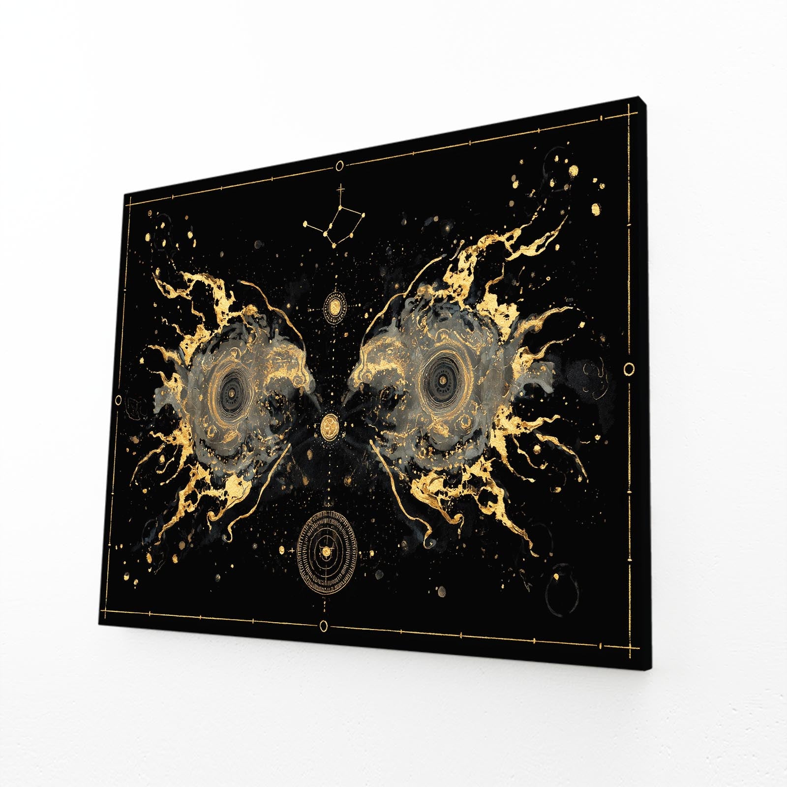 Cosmic Gold Blueprint Art – angled canvas view on white background