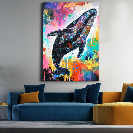 Cosmic Graffiti Whale Art — pop art canvas print in blue tones, view 3