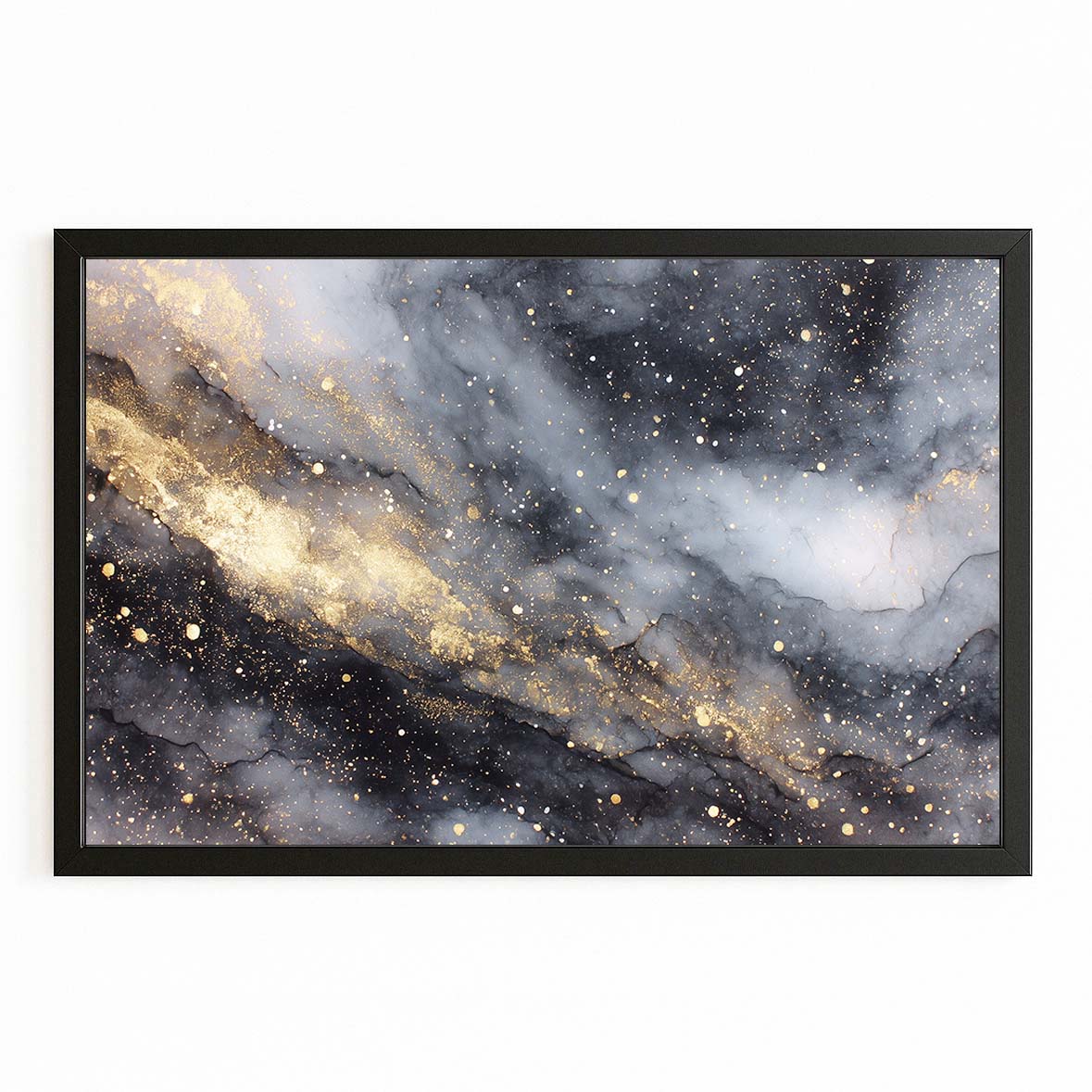 Cosmic Marble Dust Gold Prints – with Premium Black frame on white background