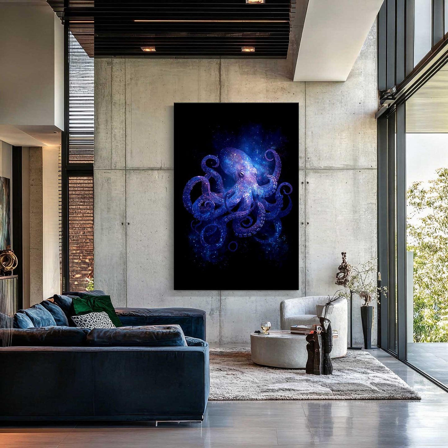 Cosmic Nebula Octopus Wall Art – styled in a furnished interior