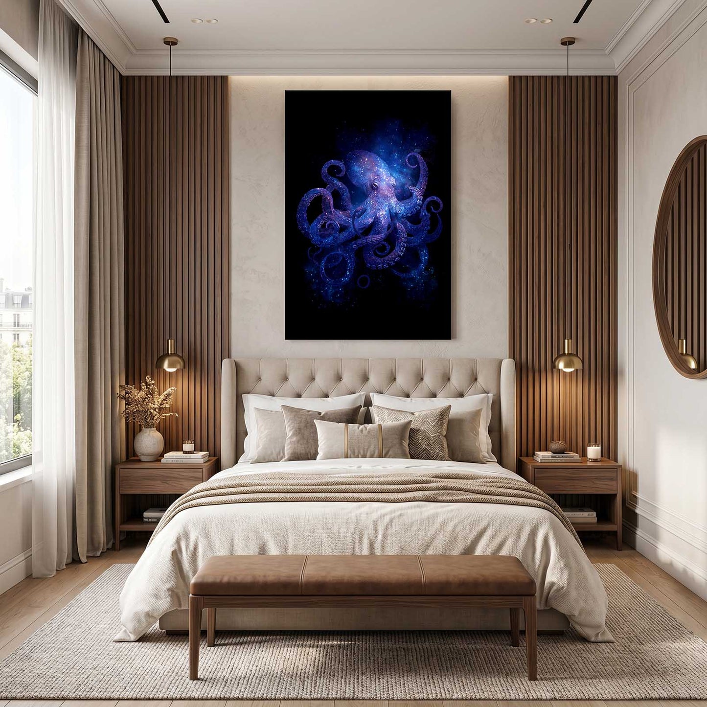 Cosmic Nebula Octopus Wall Art – styled in a furnished interior
