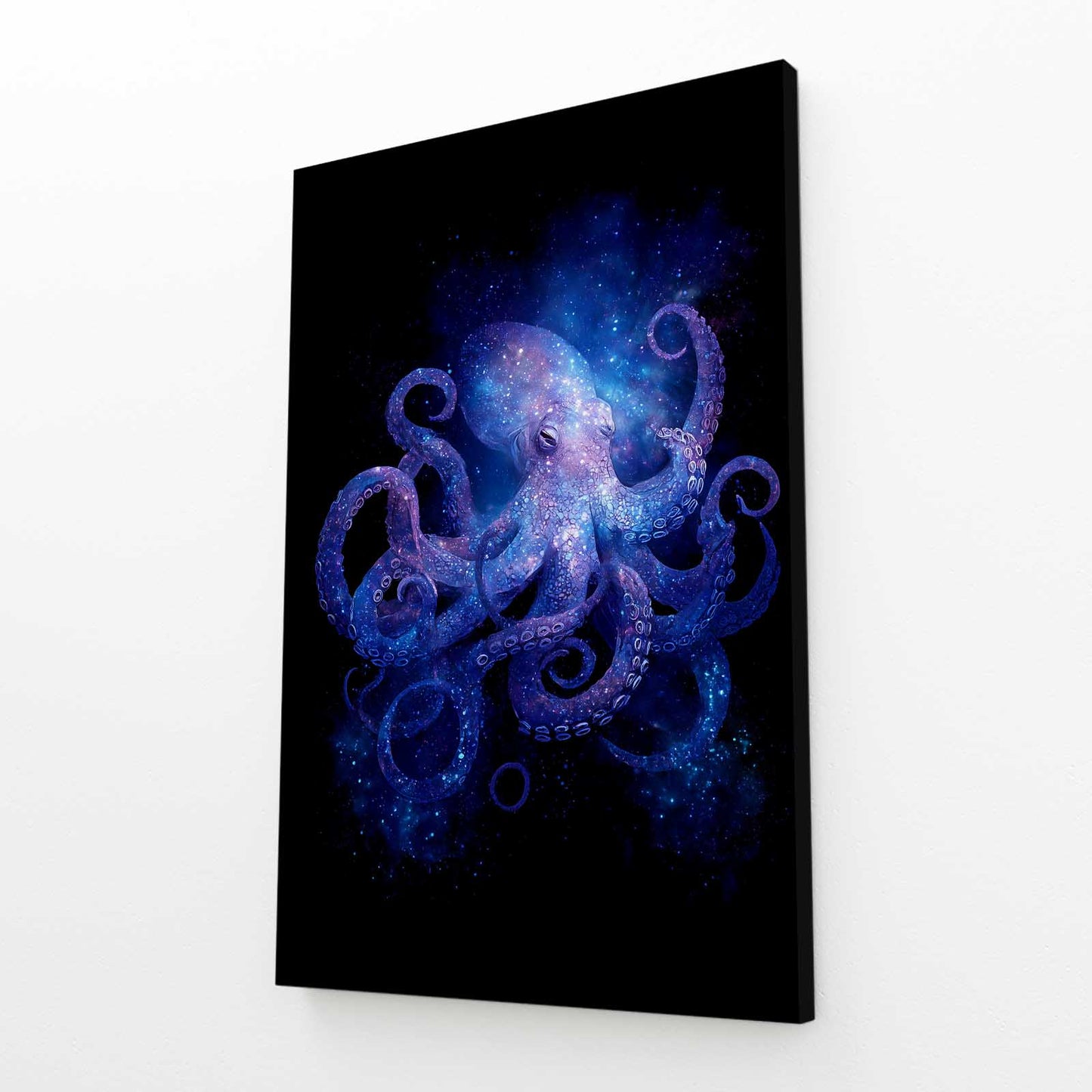 Cosmic Nebula Octopus Wall Art – angled canvas view on white background