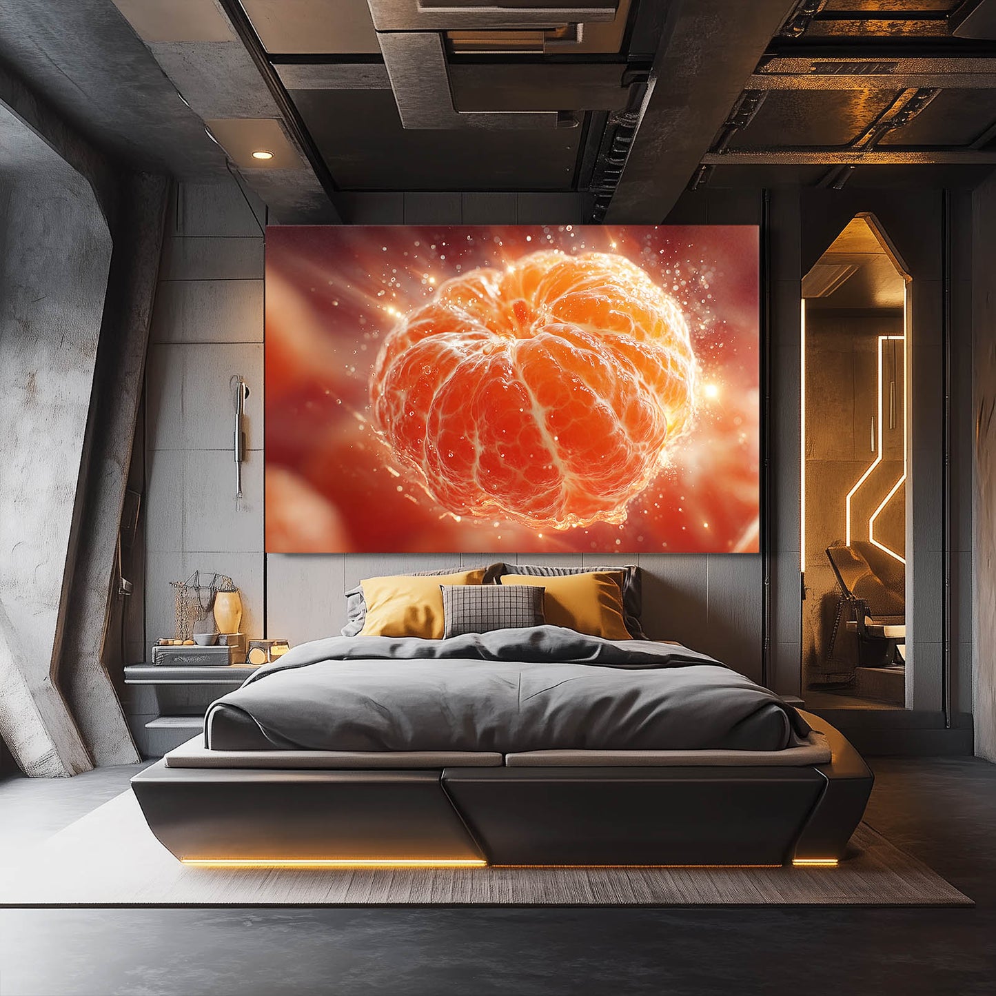 Cosmic Peeled Orange Fruit Prints – styled in a furnished interior