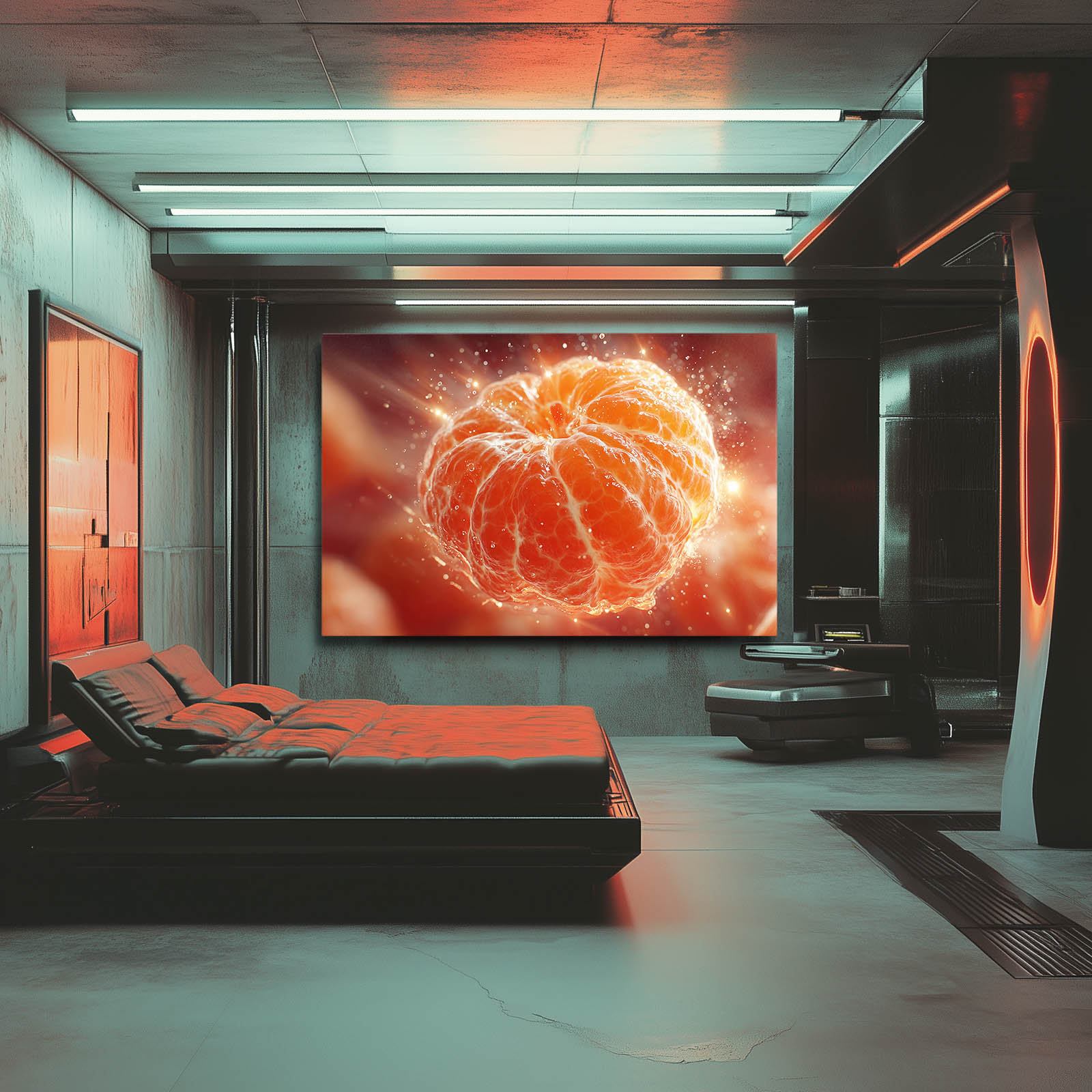Cosmic Peeled Orange Fruit Prints – styled in a furnished interior