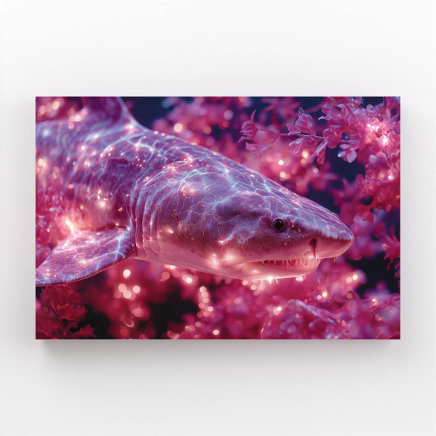 Cosmic Purple Shark Art – canvas print on white background