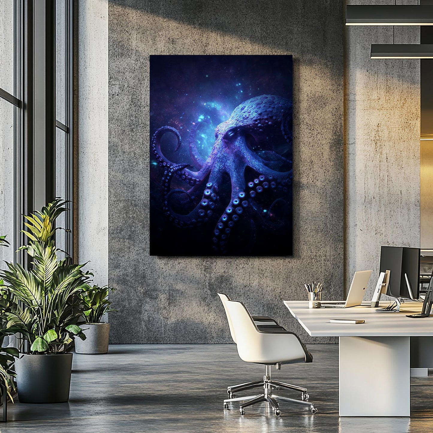 Cosmic Violet Cloud Octopus Wall Decor – styled in a furnished interior