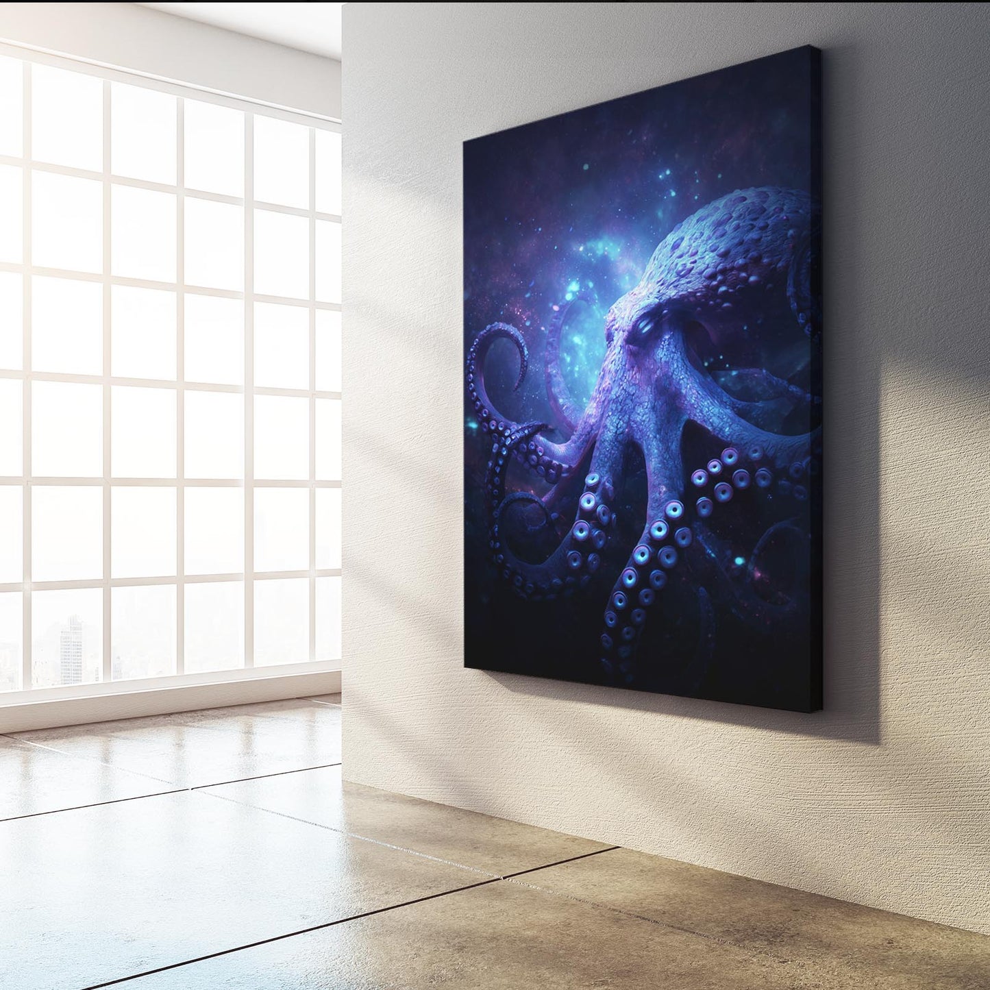 Cosmic Violet Cloud Octopus Wall Decor – styled in a furnished interior