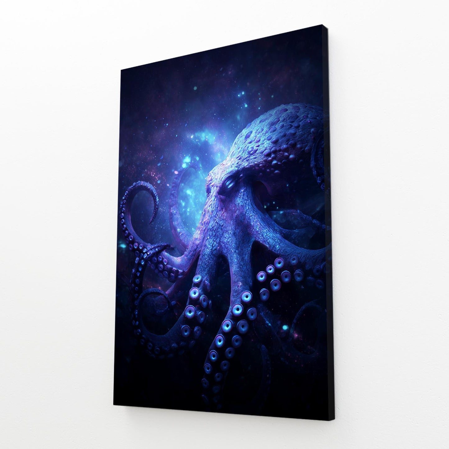 Cosmic Violet Cloud Octopus Wall Decor – angled canvas view on white background