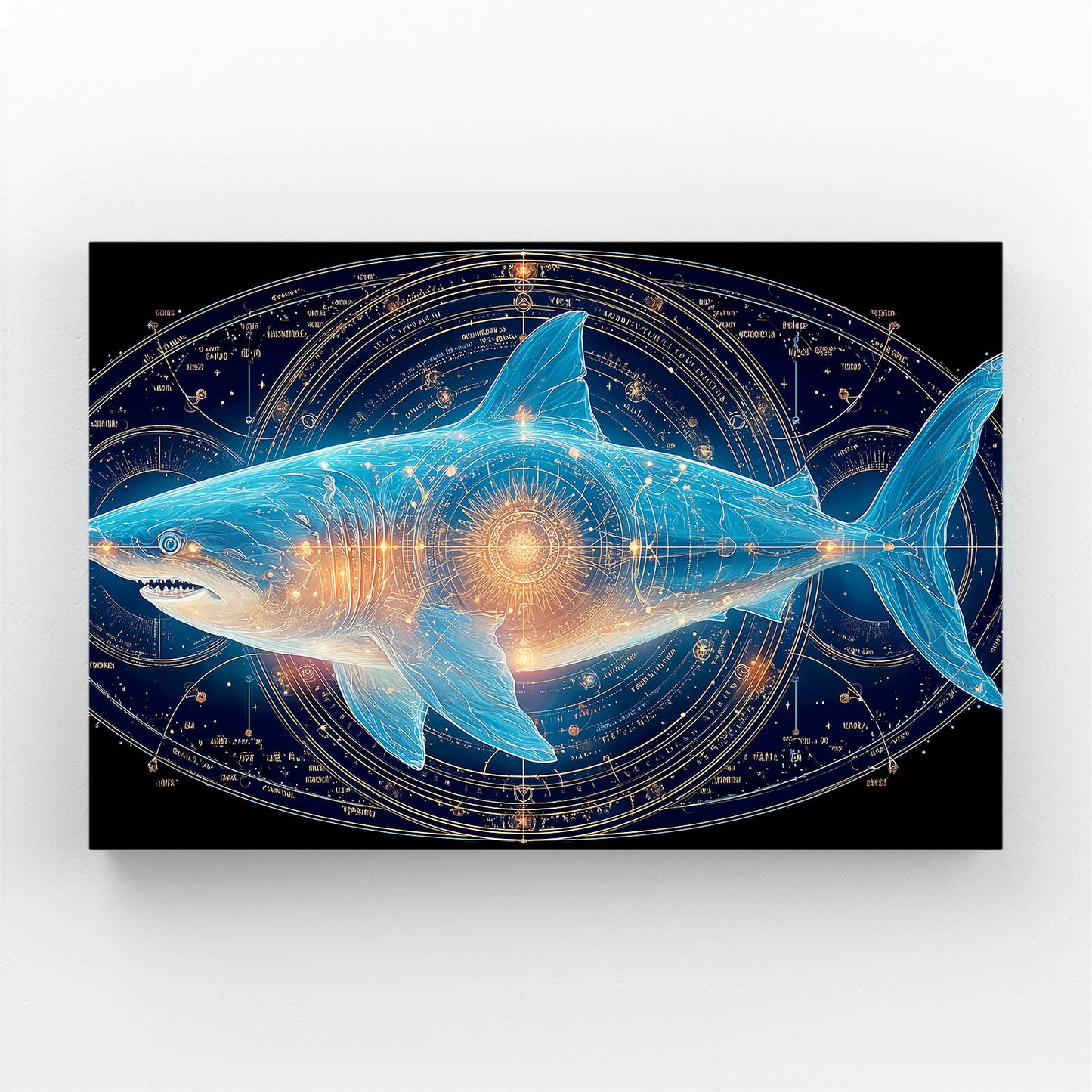 Cosmic Zodiac Shark Wall Decor – canvas print on white background