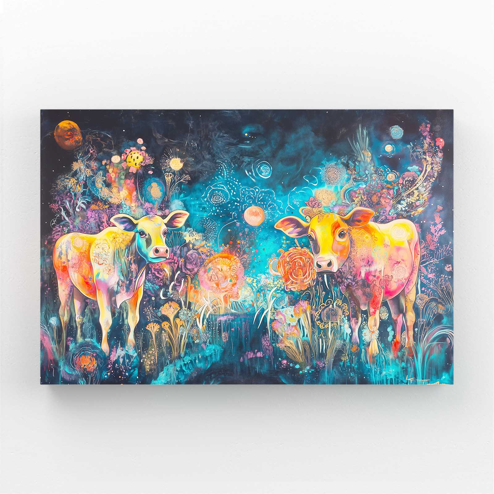 Cow Art – angled canvas view on white background