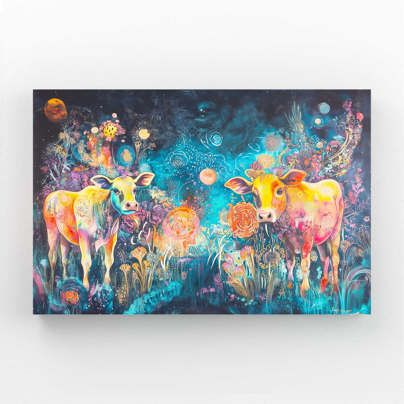 Cow Art – angled canvas view on white background