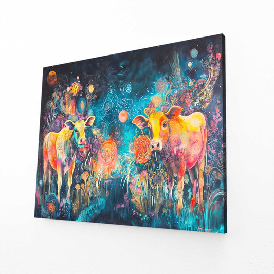 Cow Art – angled canvas view on white background