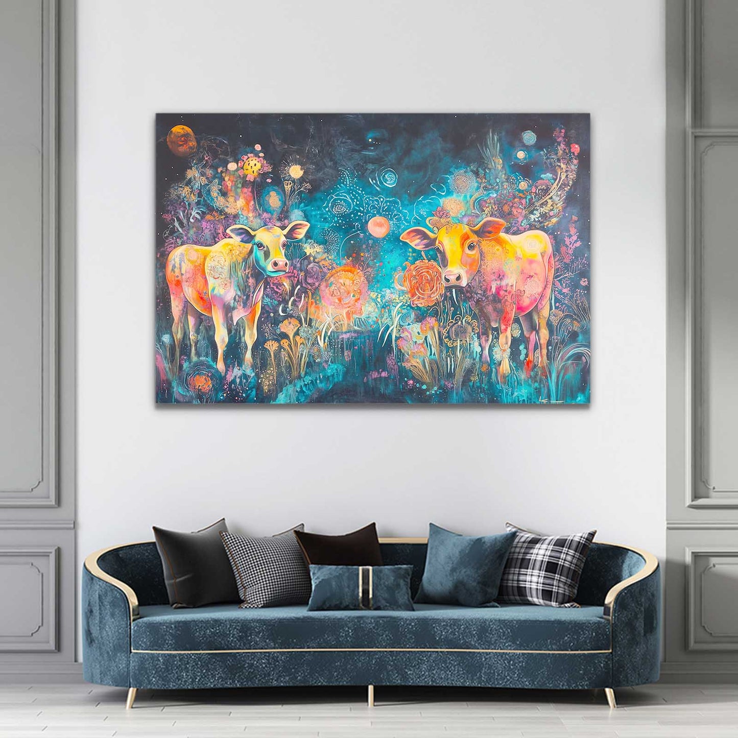 Cow Art – angled canvas view on white background