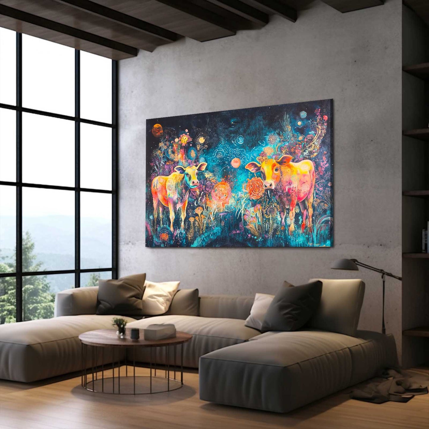 Cow Art – angled canvas view on white background