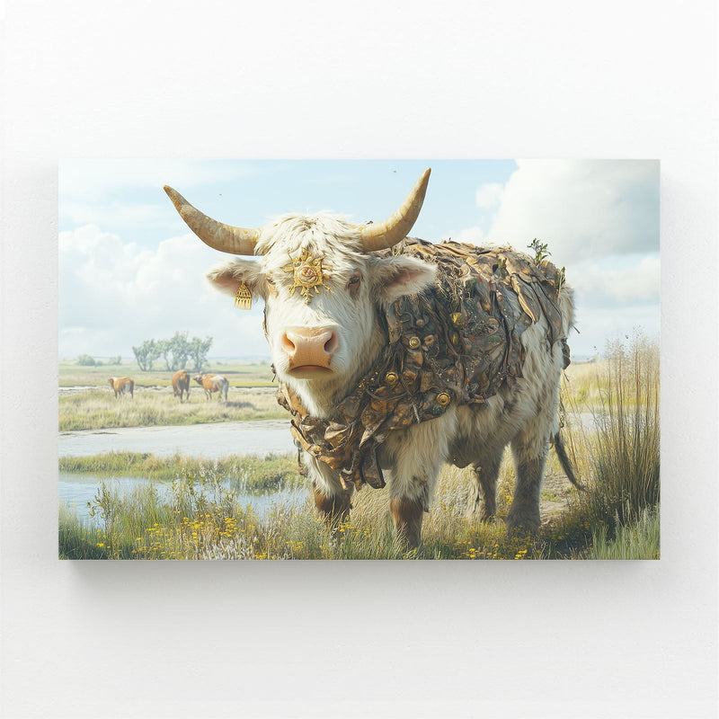 Cow Artwork – angled canvas view on white background