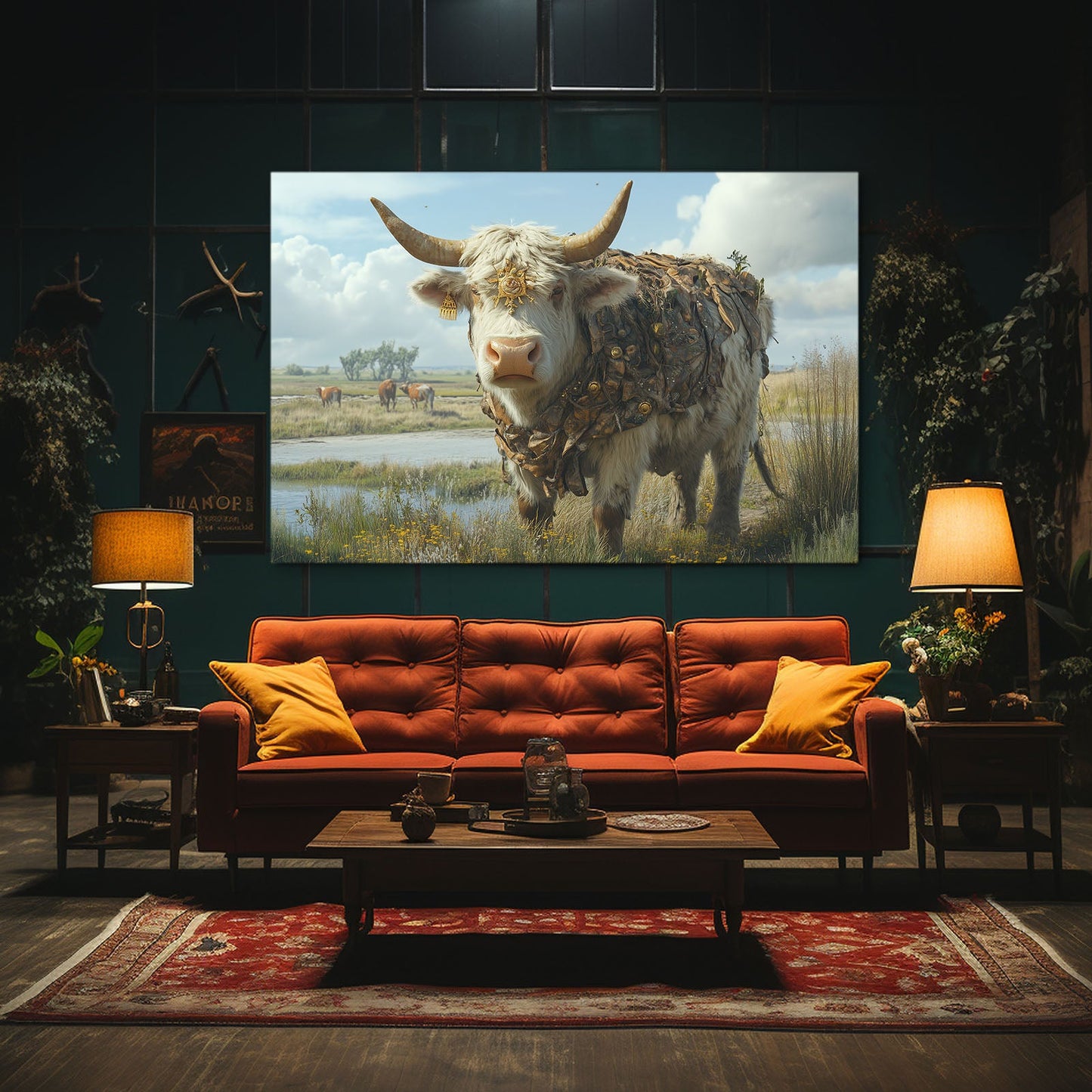 Cow Artwork – angled canvas view on white background