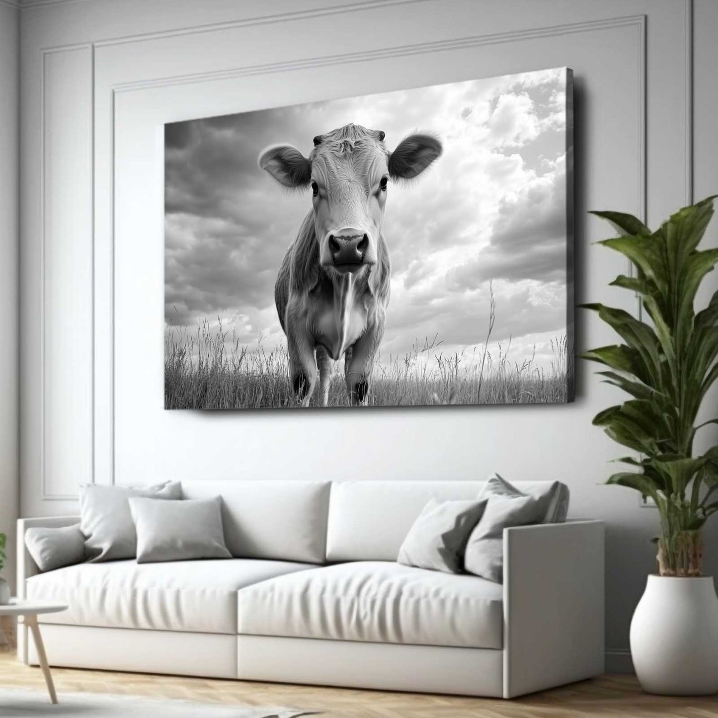 Cow Canvas Art – angled canvas view on white background
