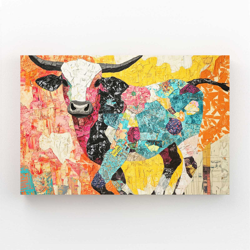 Cow Wall Art – angled canvas view on white background
