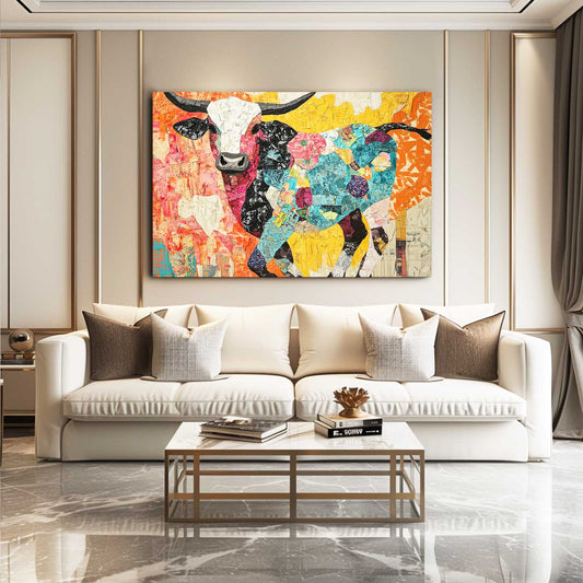 Cow Wall Art – angled canvas view on white background