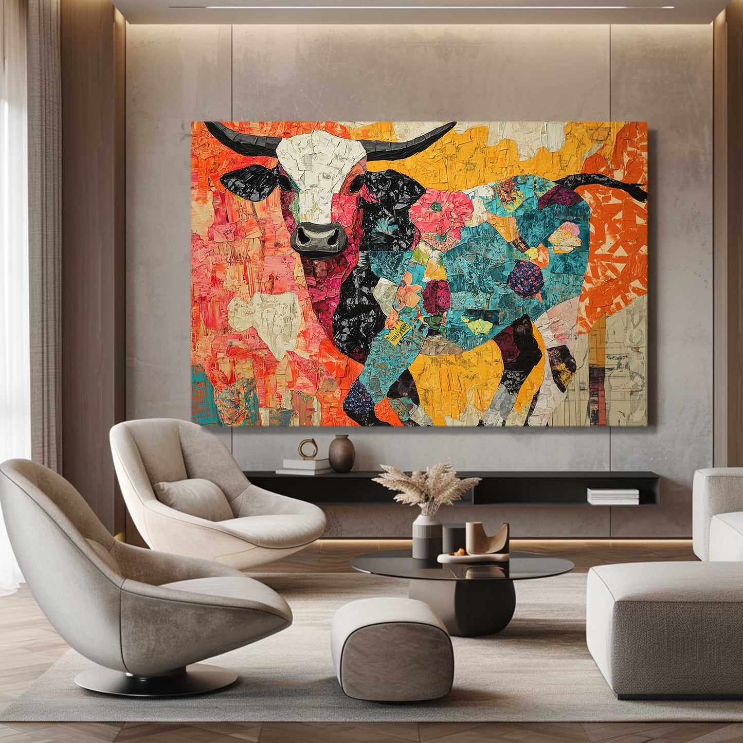 Cow Wall Art – angled canvas view on white background