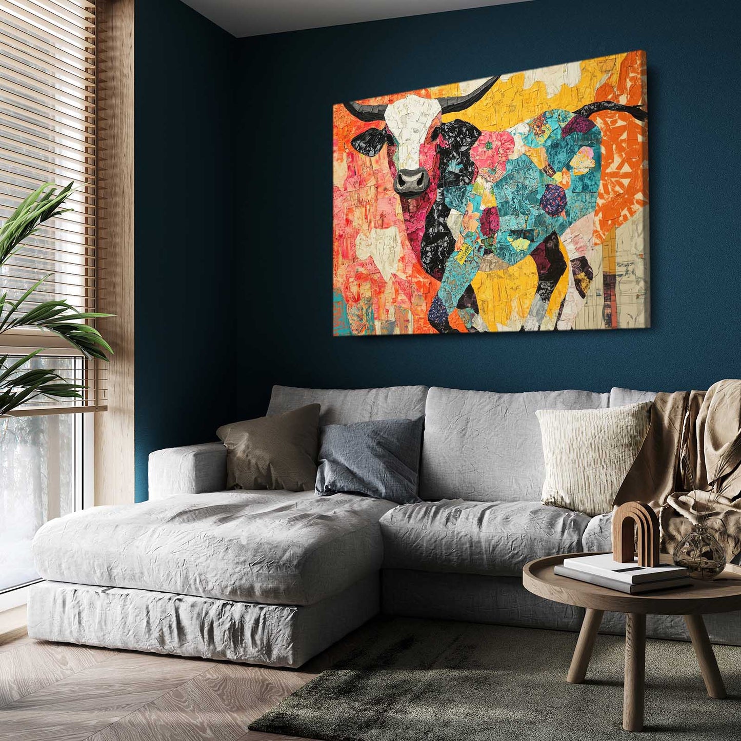 Cow Wall Art – angled canvas view on white background
