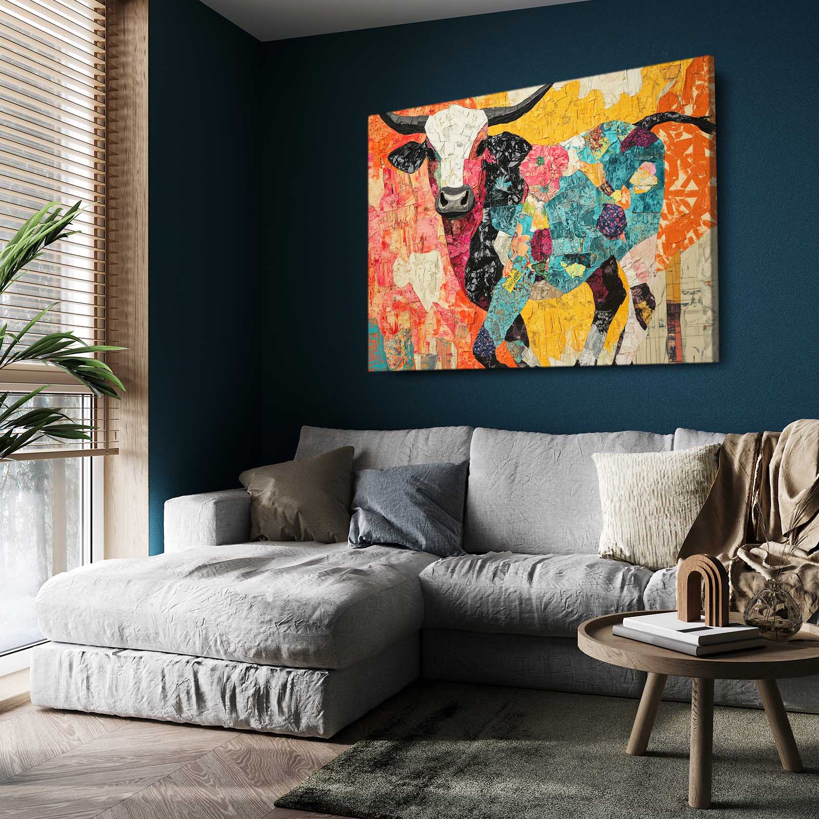 Cow Wall Art – angled canvas view on white background