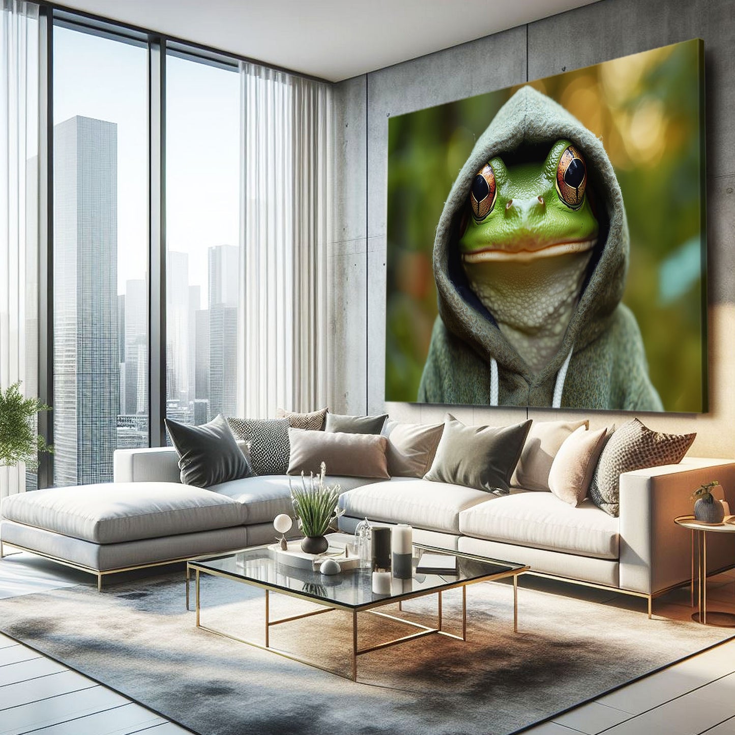 Cozy Hooded Frog Wall Decor – styled in a furnished interior