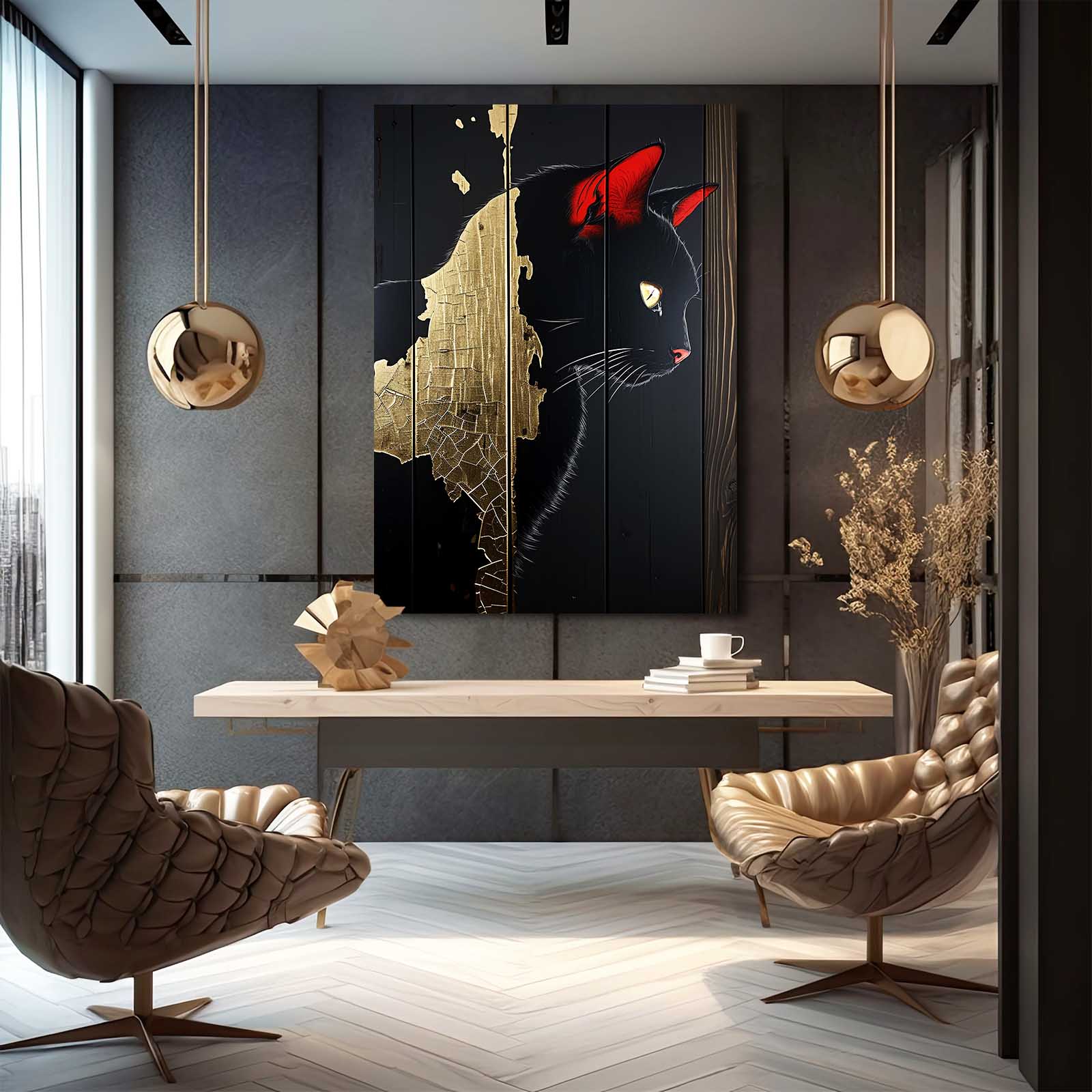 Cracked Gold Shadow Cat Art