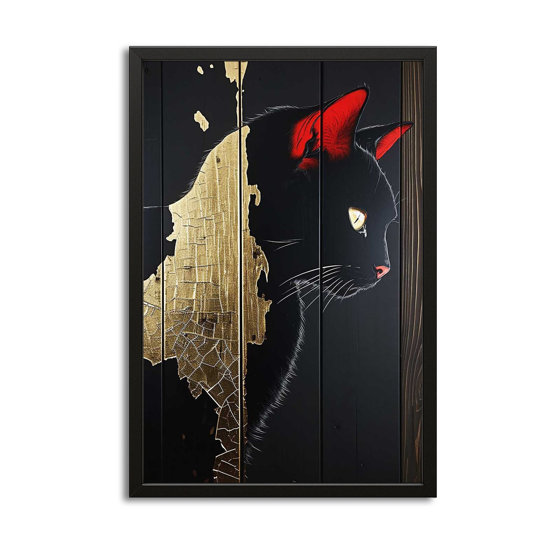 Cracked Gold Shadow Cat Art – canvas print on white background