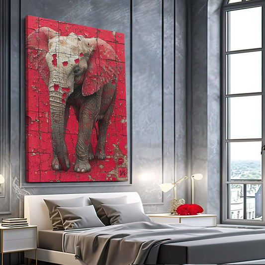 Cracked Red Elephant Art — contemporary canvas print in red tones, view 3