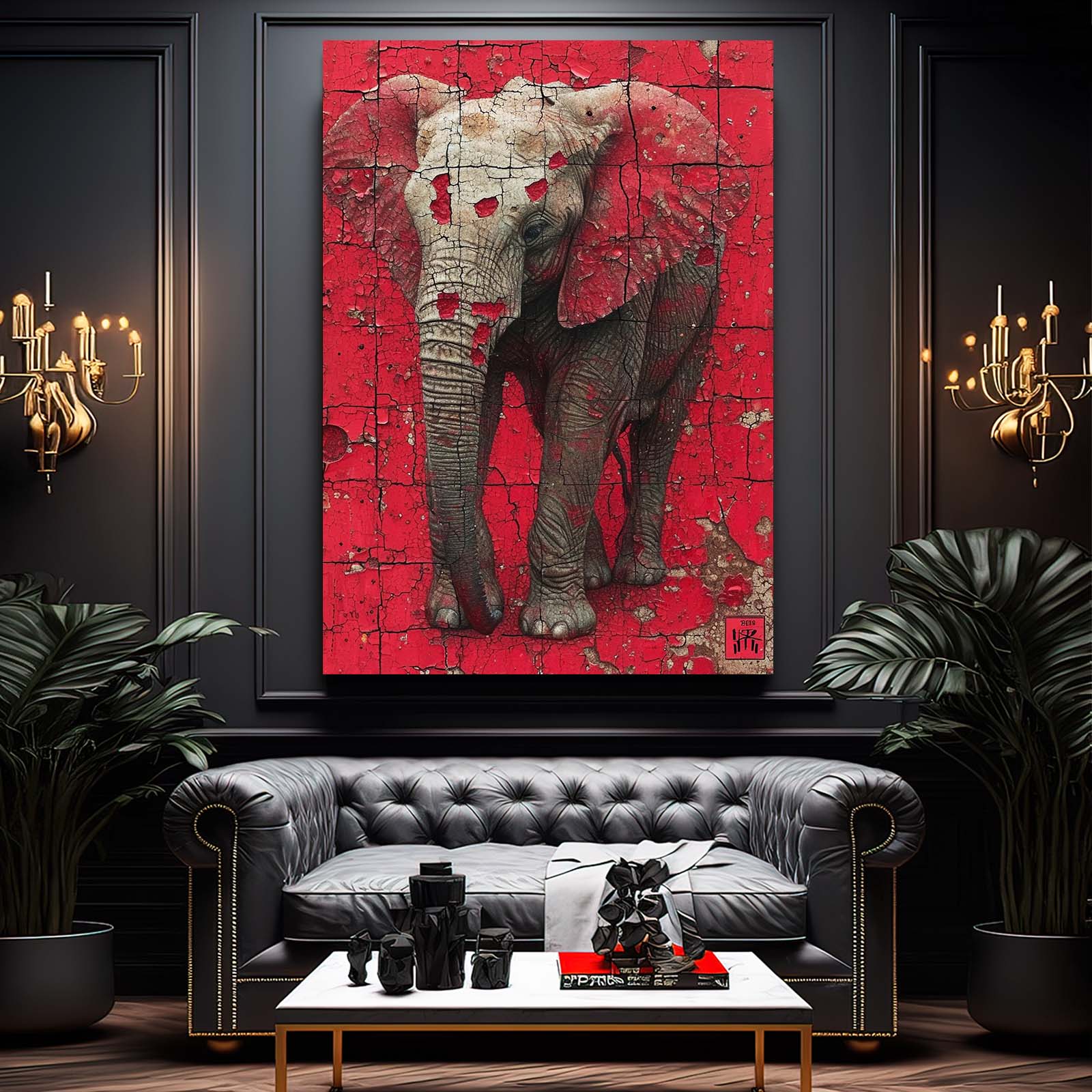 Cracked Red Elephant Art