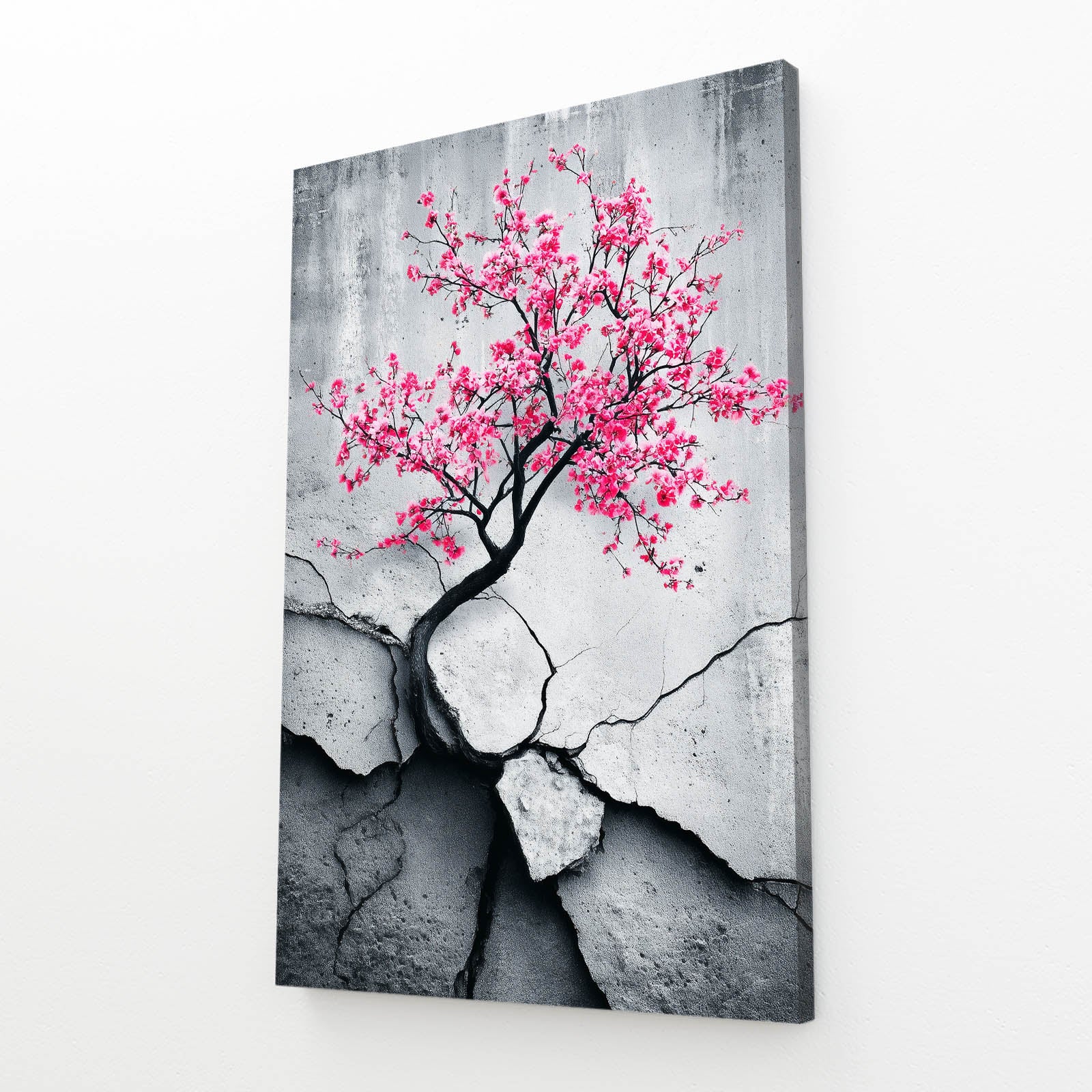 Cracked Stone Branch Cherry Blossom Canvas – angled canvas view on white background