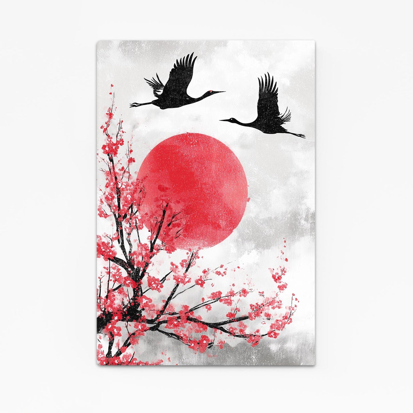 Cranes Red Sun Cherry Blossom Canvas – cranes red sun cherry blossom canvas print