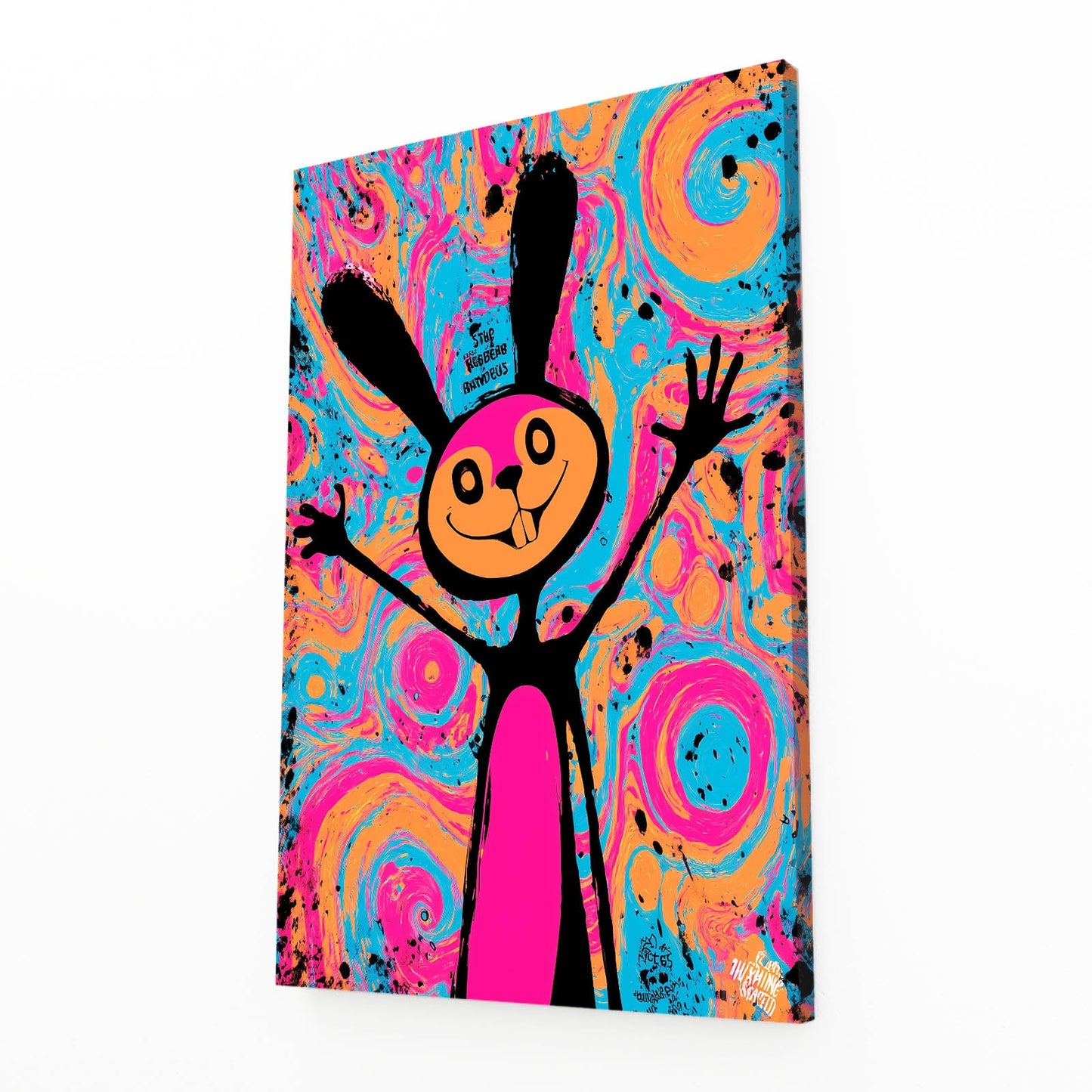 Crazy Rabbit Wall Art – angled canvas view on white background