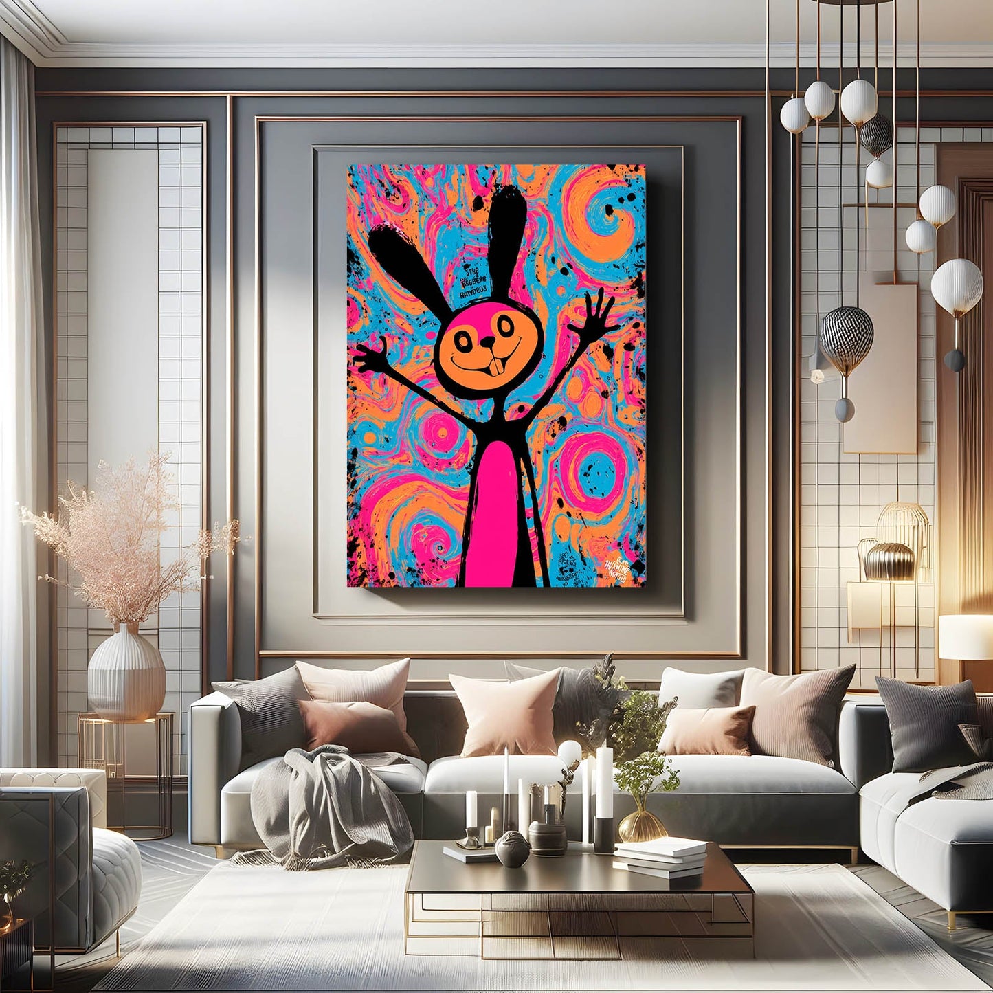 Crazy Rabbit Wall Art – angled canvas view on white background