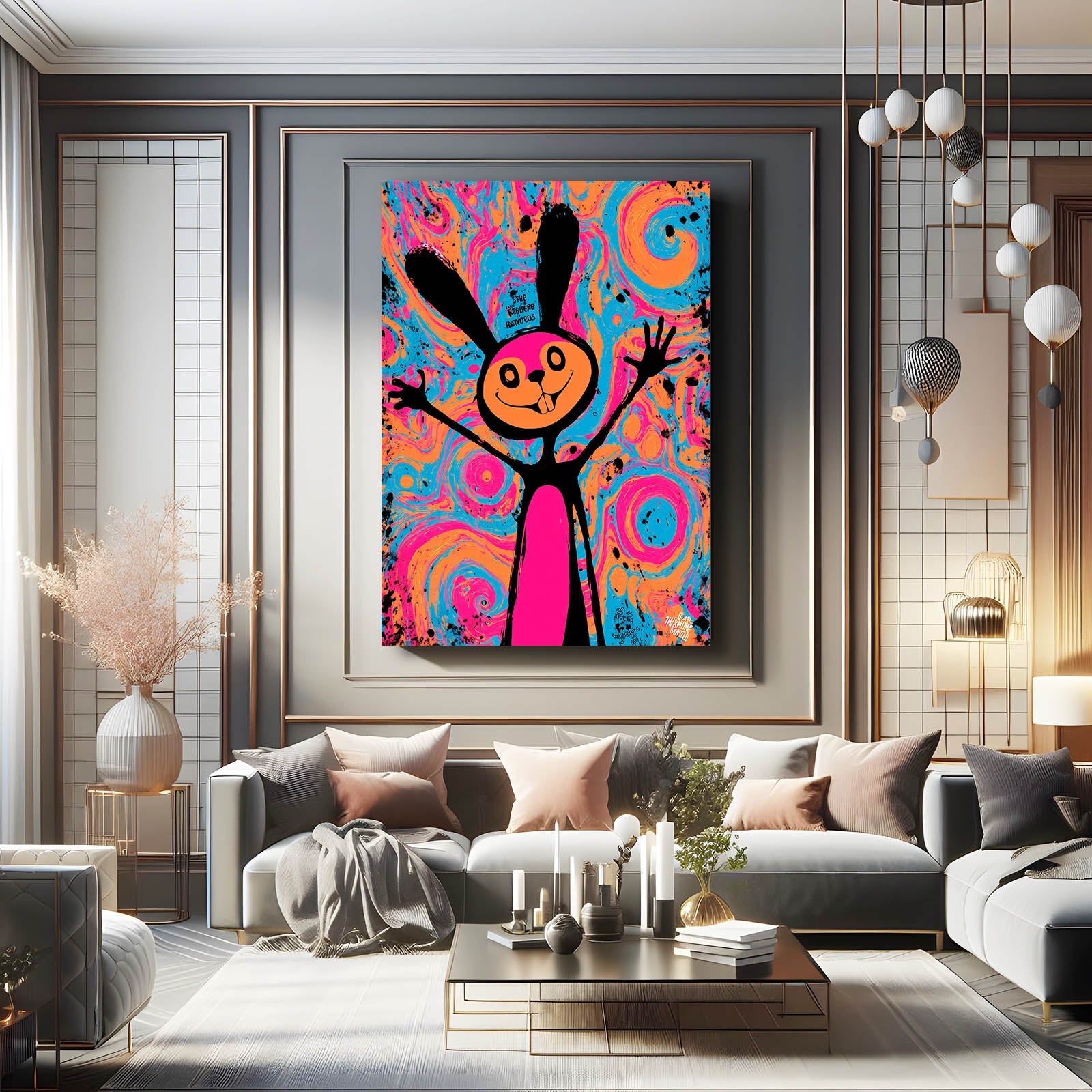 Crazy Rabbit Wall Art – angled canvas view on white background