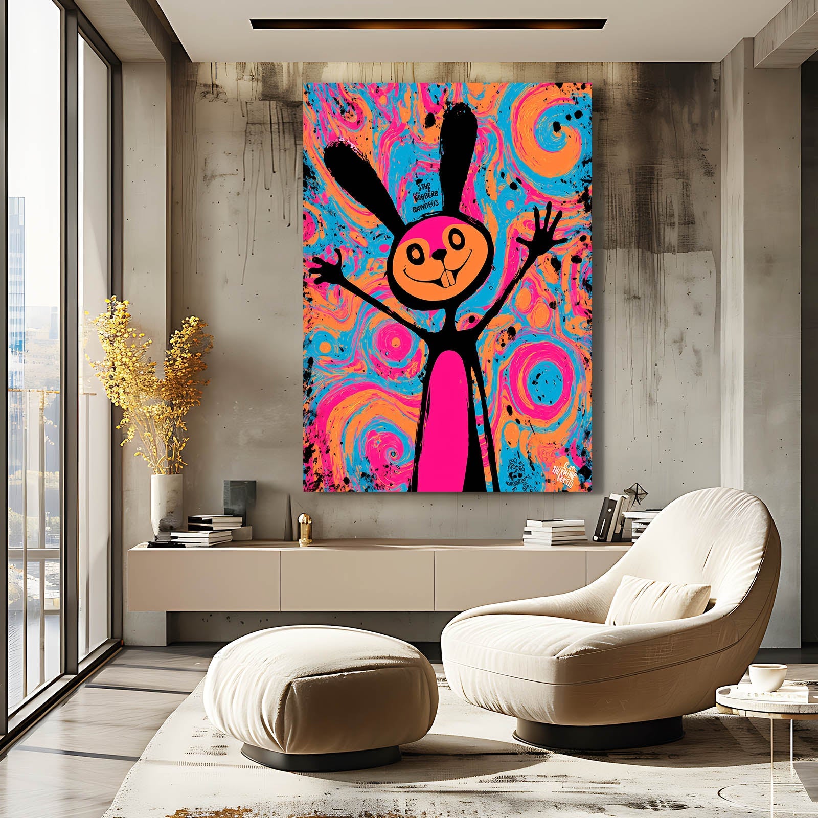 Crazy Rabbit Wall Art – angled canvas view on white background