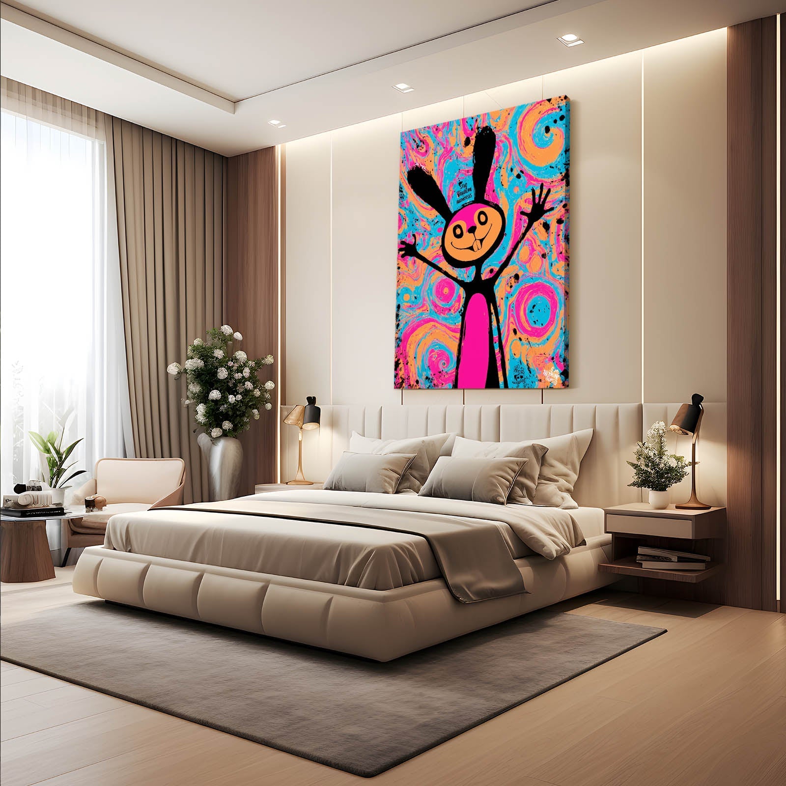 Crazy Rabbit Wall Art – angled canvas view on white background
