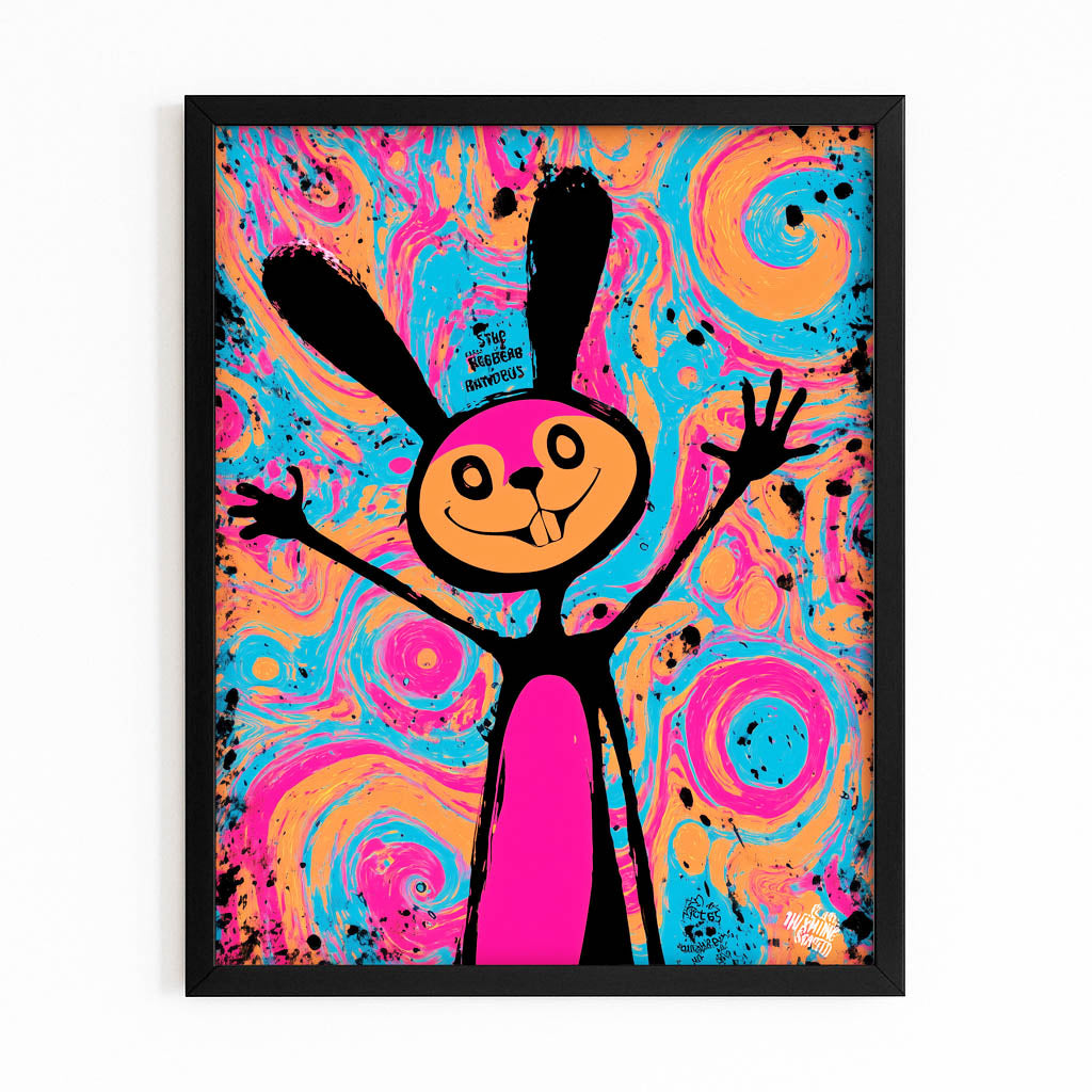 Crazy Rabbit Wall Art – with Premium Black frame on white background