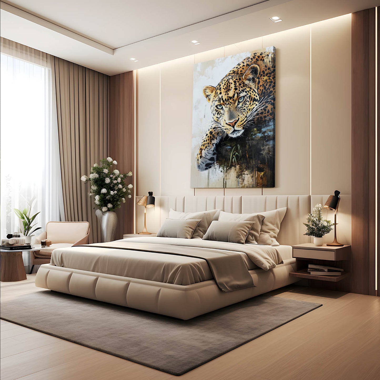 Cream Gold Repose Leopard Canvas – styled in a furnished interior