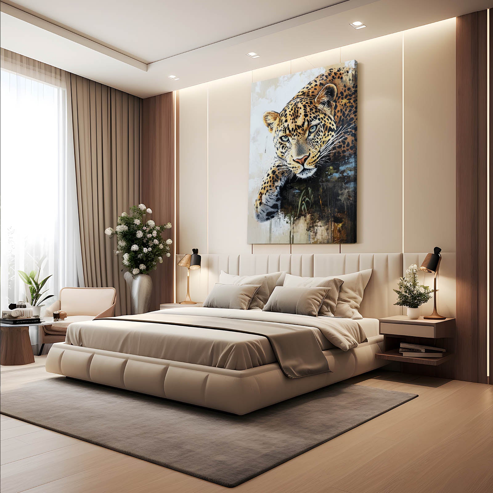 Cream Gold Repose Leopard Canvas – styled in a furnished interior