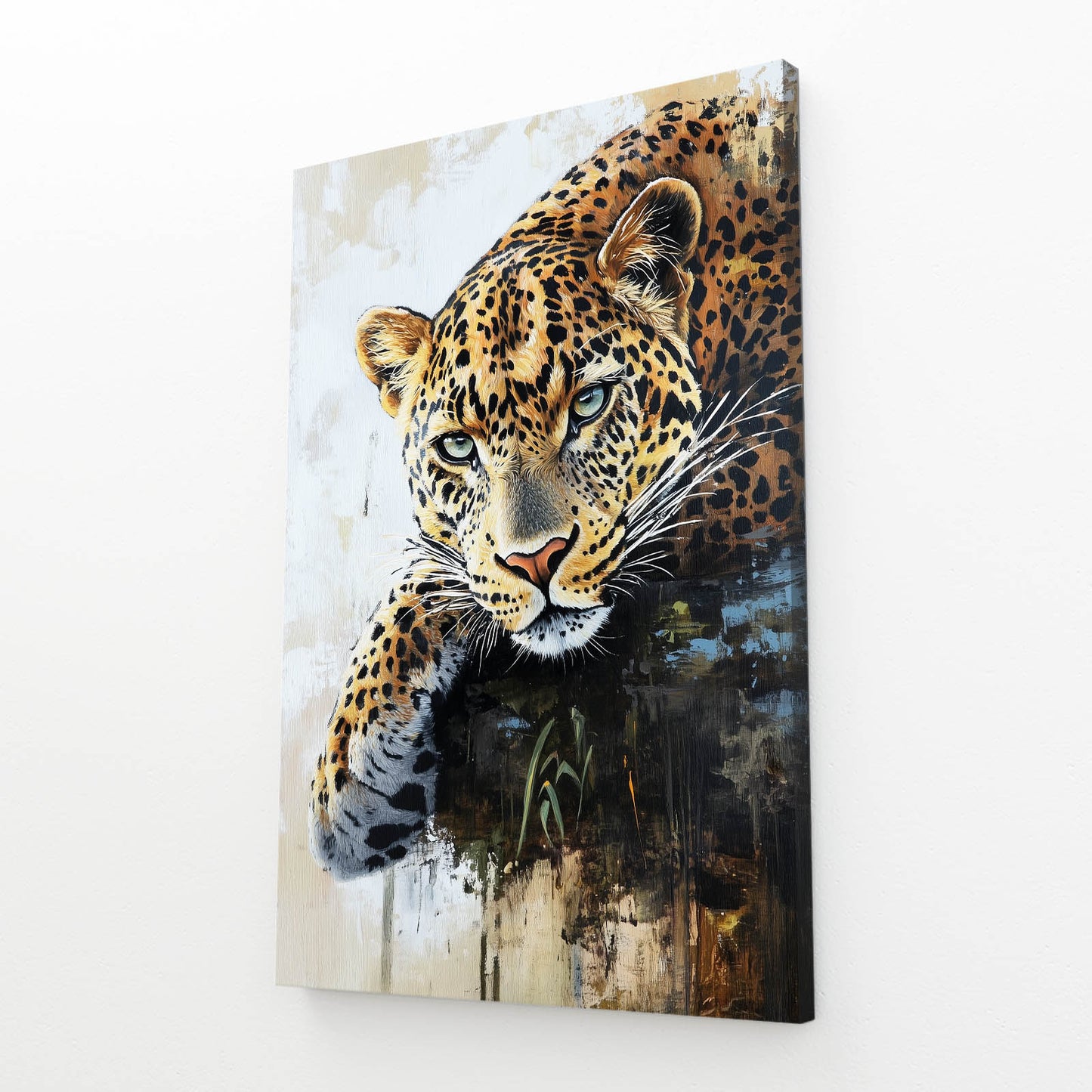Cream Gold Repose Leopard Canvas – angled canvas view on white background
