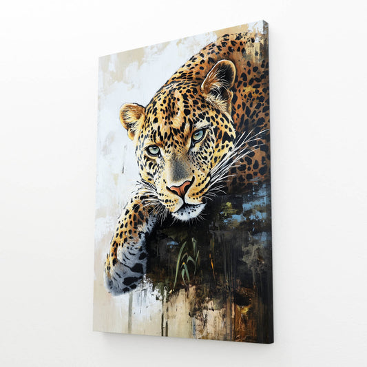 Cream Gold Repose Leopard Canvas – angled canvas view on white background