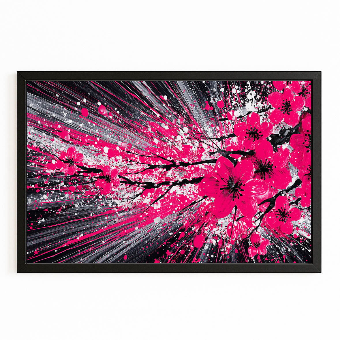 Crimson Burst Cherry Blossom Canvas Art – with Premium Black frame on white background