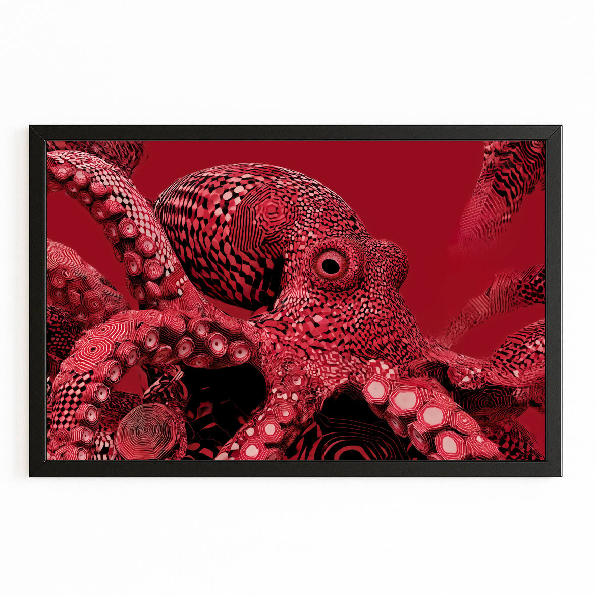 Crimson Close Up Octopus Canvas – with Premium Black frame on white background