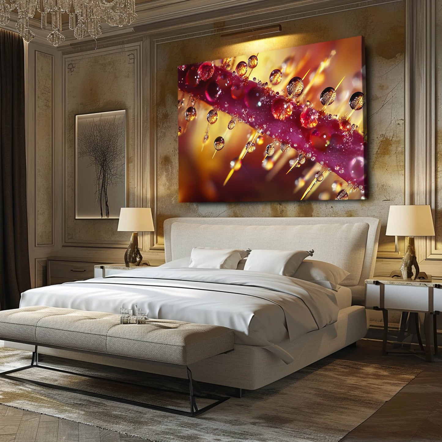 Crimson Dew Macro Cactus Canvas – styled in a furnished interior