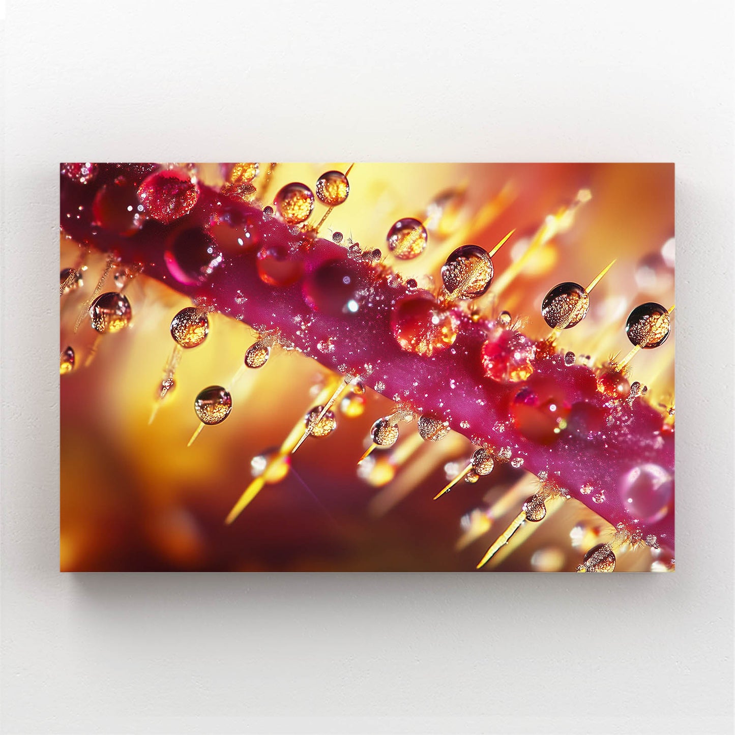 Crimson Dew Macro Cactus Canvas – styled in a furnished interior