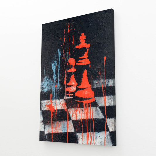 Crimson Drip Board Chess Prints – angled canvas view on white background