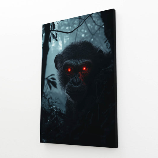 Crimson Eyed Shadow Monkey Canvas Art – angled canvas view on white background