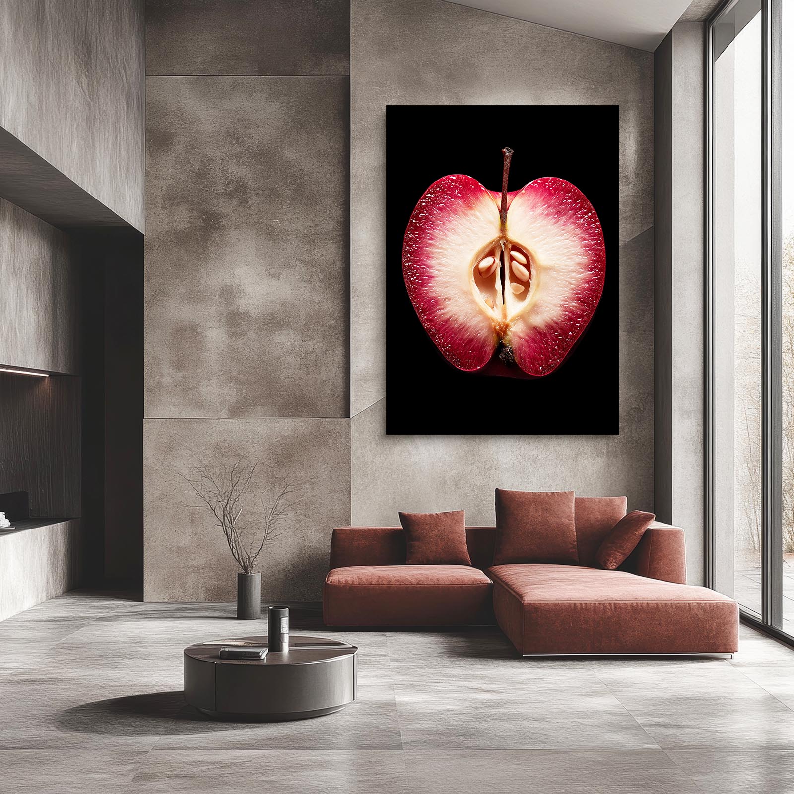 Crimson Half Section Apple Prints – styled in a furnished interior